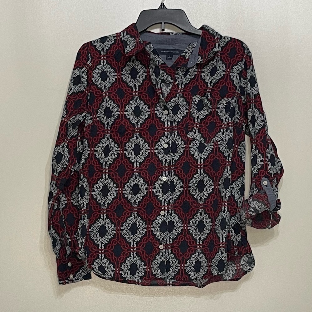 Tommy Hilfiger long sleeve button down top; Med